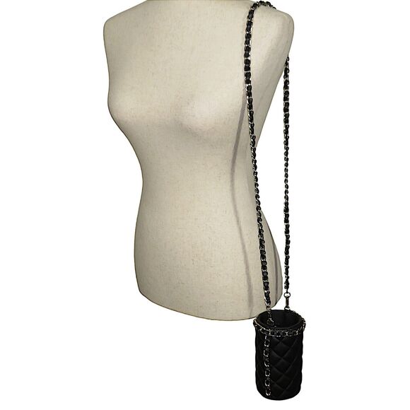 White House Black Market Black Quilted Chain Strap Water Bottle Holder Bag - Picture 2 of 10